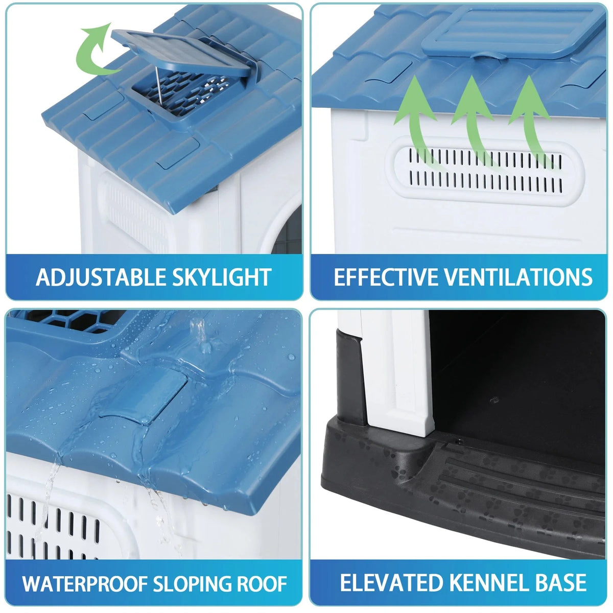 26.8'' Folding Medium Dog House Plastic with Adjustable Skylight & Elevated Base
