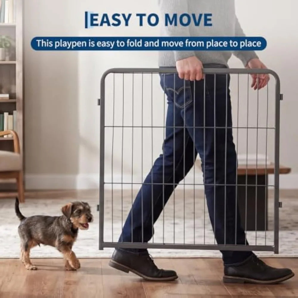 Garvee 6 Panels Dog Fence Playpen Foldable Exercise Puppy Kennel Cage Heavy Duty Exercise Fence w/Door for Dog Cat Rabbit Pet Exercise