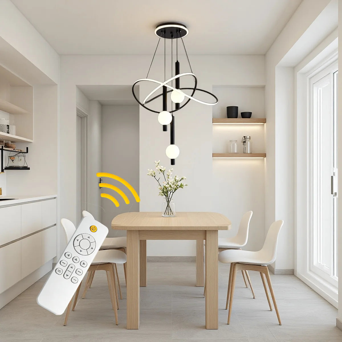 Lollipop-Shaped LED Pendant Light, with Three Adjustable Light Colors, Remote Control/Switch Operation, and Adjustable Height; Ideal for Above Dining Tables, in Bedrooms, and More