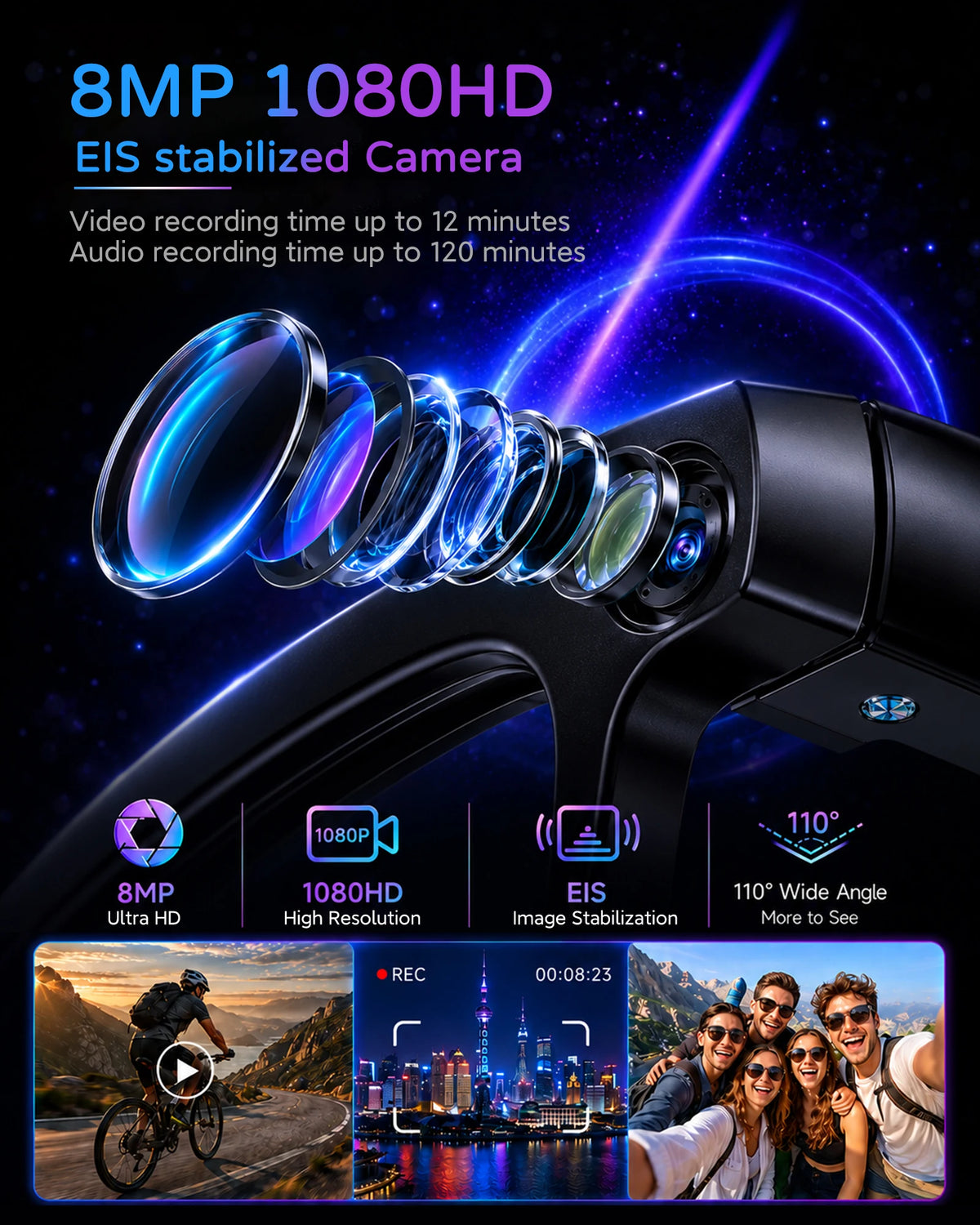 2026 Amovan Glasses with AI 4K UHD 8MP 800W Camera Replacable Lens Video Call Translation Music Waterproof  Smart Glasses