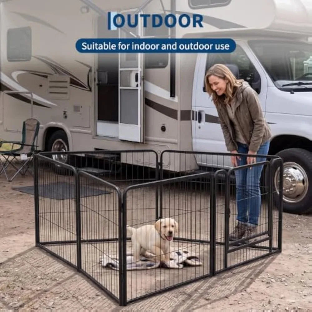 Garvee 6 Panels Dog Fence Playpen Foldable Exercise Puppy Kennel Cage Heavy Duty Exercise Fence w/Door for Dog Cat Rabbit Pet Exercise
