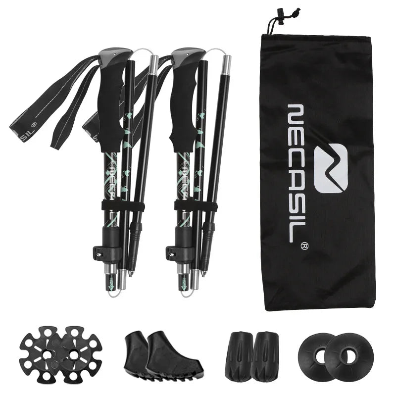 Trekking Poles 2PCS Ultralight Foldable Telescopic Nordic Walking Hiking Sticks Collapsible Outdoor Camping Trail Running Canes