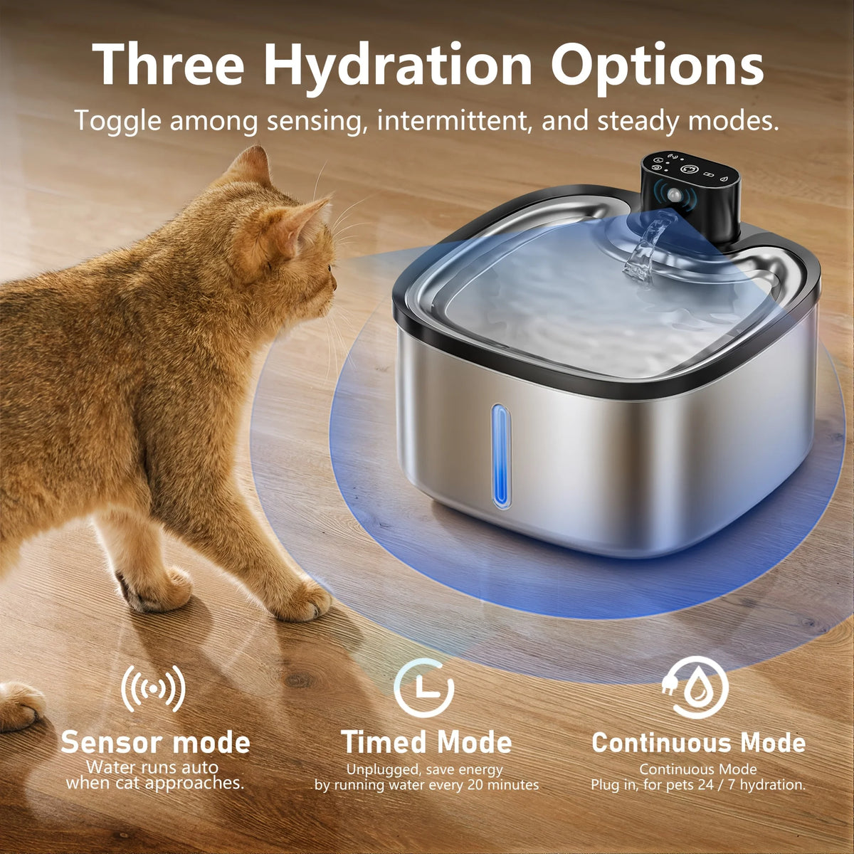 3.5L/118oz Stainless Steel Wireless Smart Cat Water Fountain, Ultra-Quiet Automatic Pet Drinking Fountain with Water Level Window and Motion Sensor, Suitable for Indoor Cats & Dogs Water Bowl Dispenser