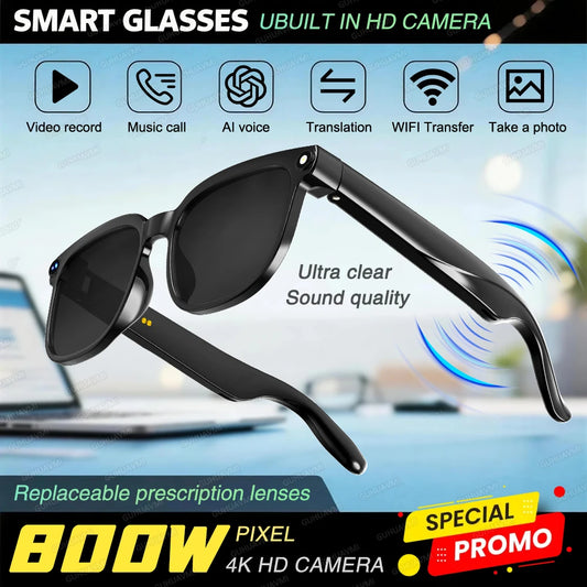 New 800W HD Camera AI Smart Glasses Men 100+ Languages Translation Glasses 1080P Video Record Music Player Call Sunglasses Woman