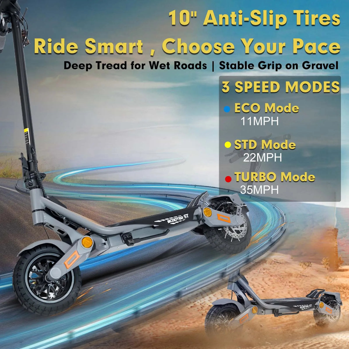 Electric Scooter for Adults 1200W Motor, 48V Lithium Battery, 35MPH Max Speed, 10" Off Road Tires, Disc Brakes, Foldable E Scooter