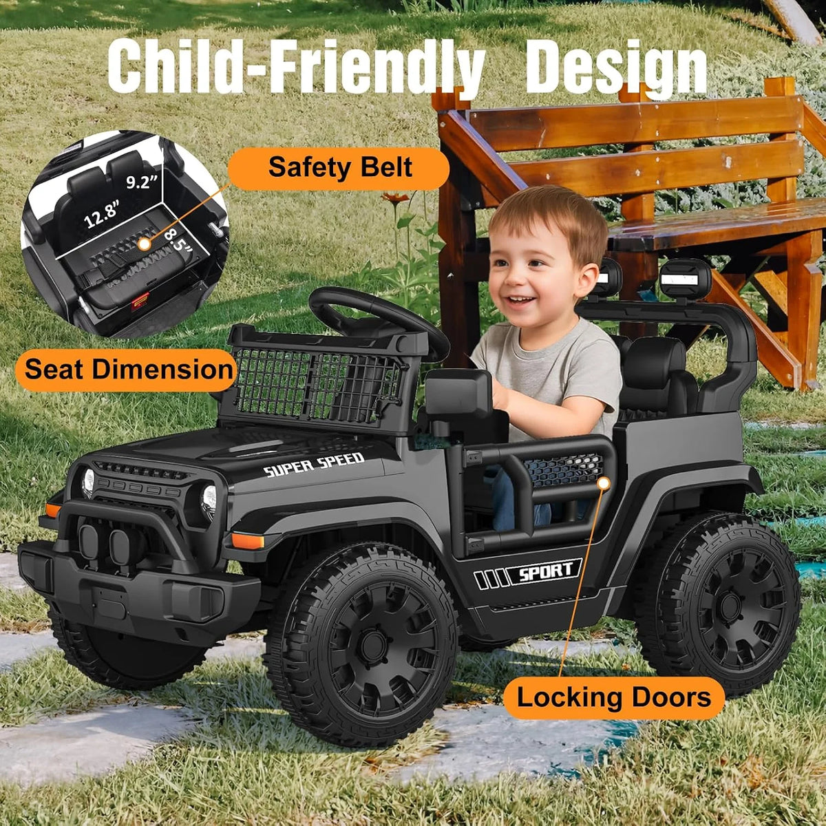 12V Ride on Car for Kids, Electric Car with Parent Remote Control, Spring Suspension, LED Lights & Music Player, Easy to Assemble