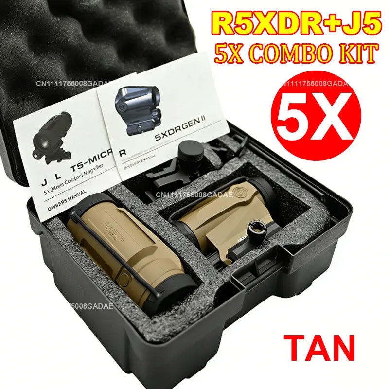 R5XDR GEN II + JULIET5 5X Combo Kit JULIET3 3X Magnifier Rifle Holographic Red Dot Sightscope Flip to Side 20mm Picatinny Mount