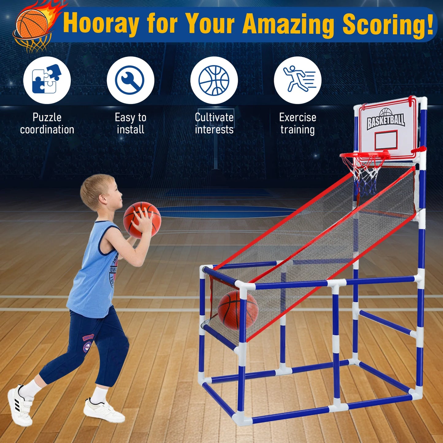 Children's basketball set indoor / outdoor mini basketball set (including basketball and portable air pump), suitable for children over 3 years old to play basketball shooting game