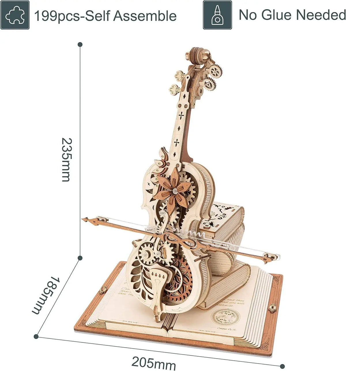 Robotime 3D Wooden Puzzle ROKR Funny Magic Cello Mechanical Music Instrument Creative Toys for Child  AMK63