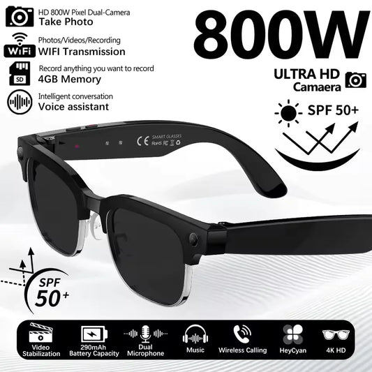 New Upgrade 800W Pixel Smart Glasses With Camera Video Recording AI Photo Recognition Call Language Translation Voice Sunglasses
