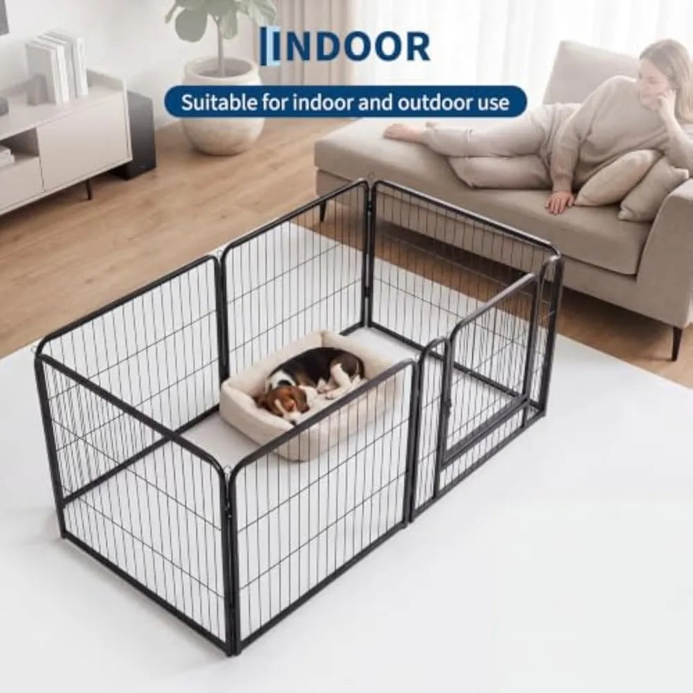 Garvee 6 Panels Dog Fence Playpen Foldable Exercise Puppy Kennel Cage Heavy Duty Exercise Fence w/Door for Dog Cat Rabbit Pet Exercise