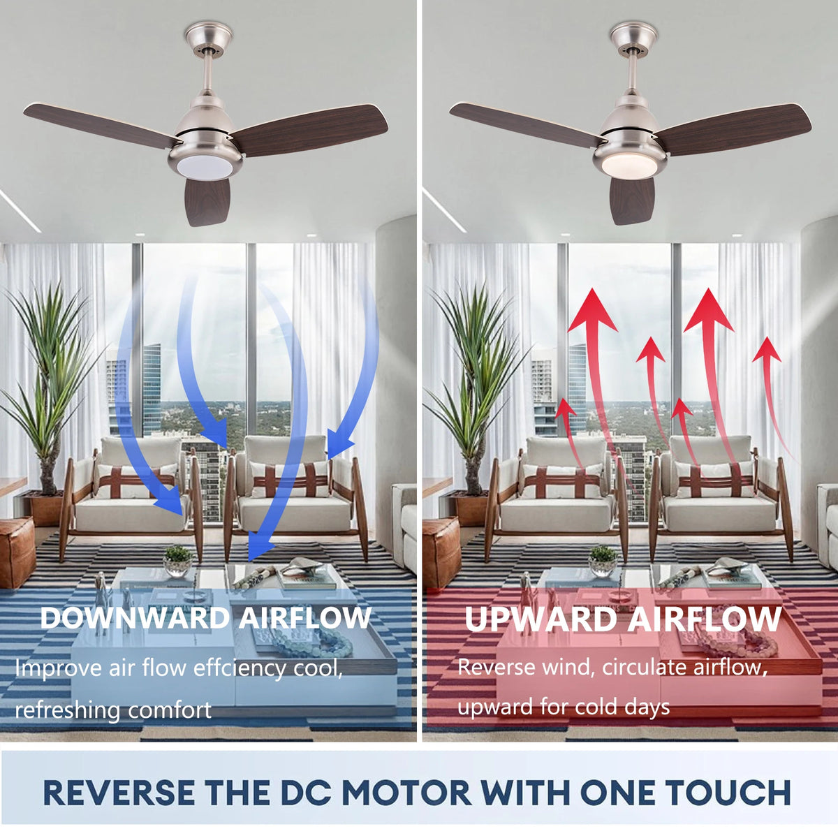6 Speeds Ceiling Fan Light 35dB Quiet Pure Copper Motor with Remote Control 3 Color Dimmable LED Timer 1-4H Reversible Function For Bedroom Living Room Dining Room Home Office