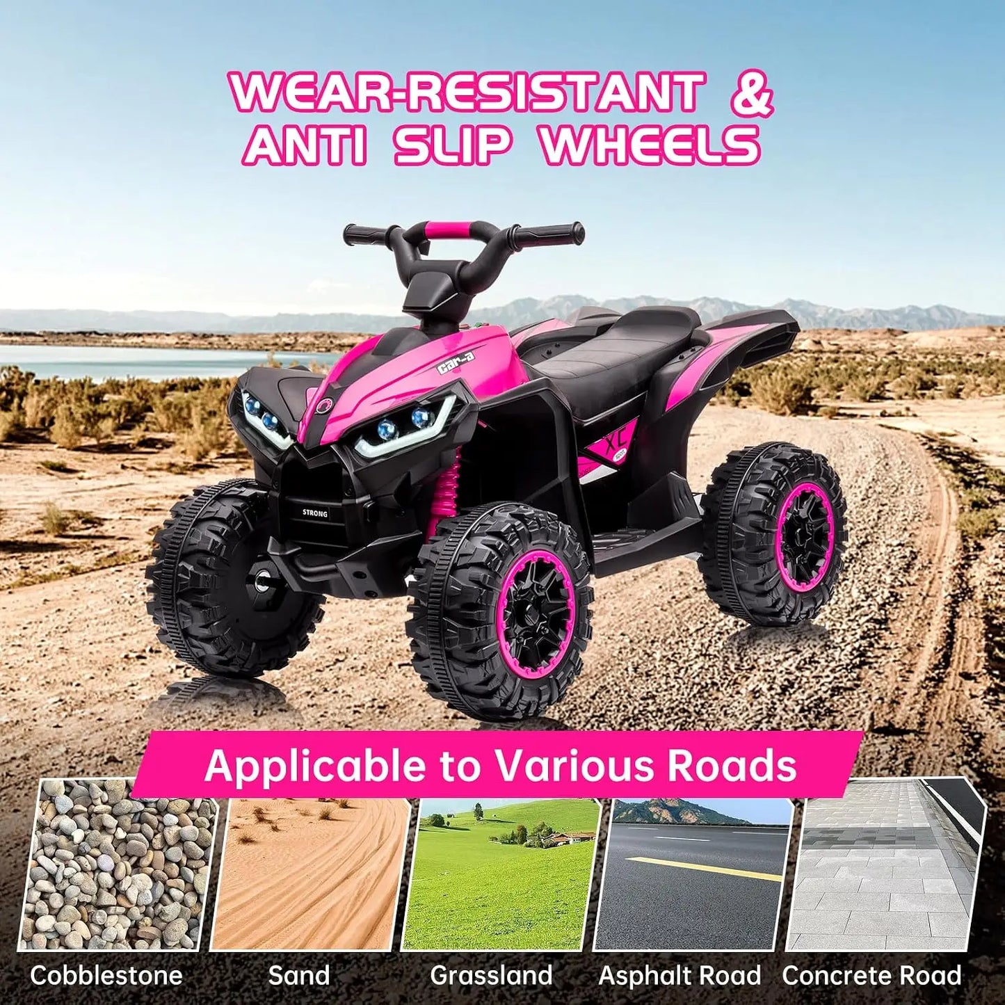 TWISTER.CK Pink 12V Electric Ride-On ATV for Kids – 4-Wheeler Quad with Remote Control, LED Lights, Music, High/Low Speed, USB, Battery Powered, for Toddlers Ages 3-8
