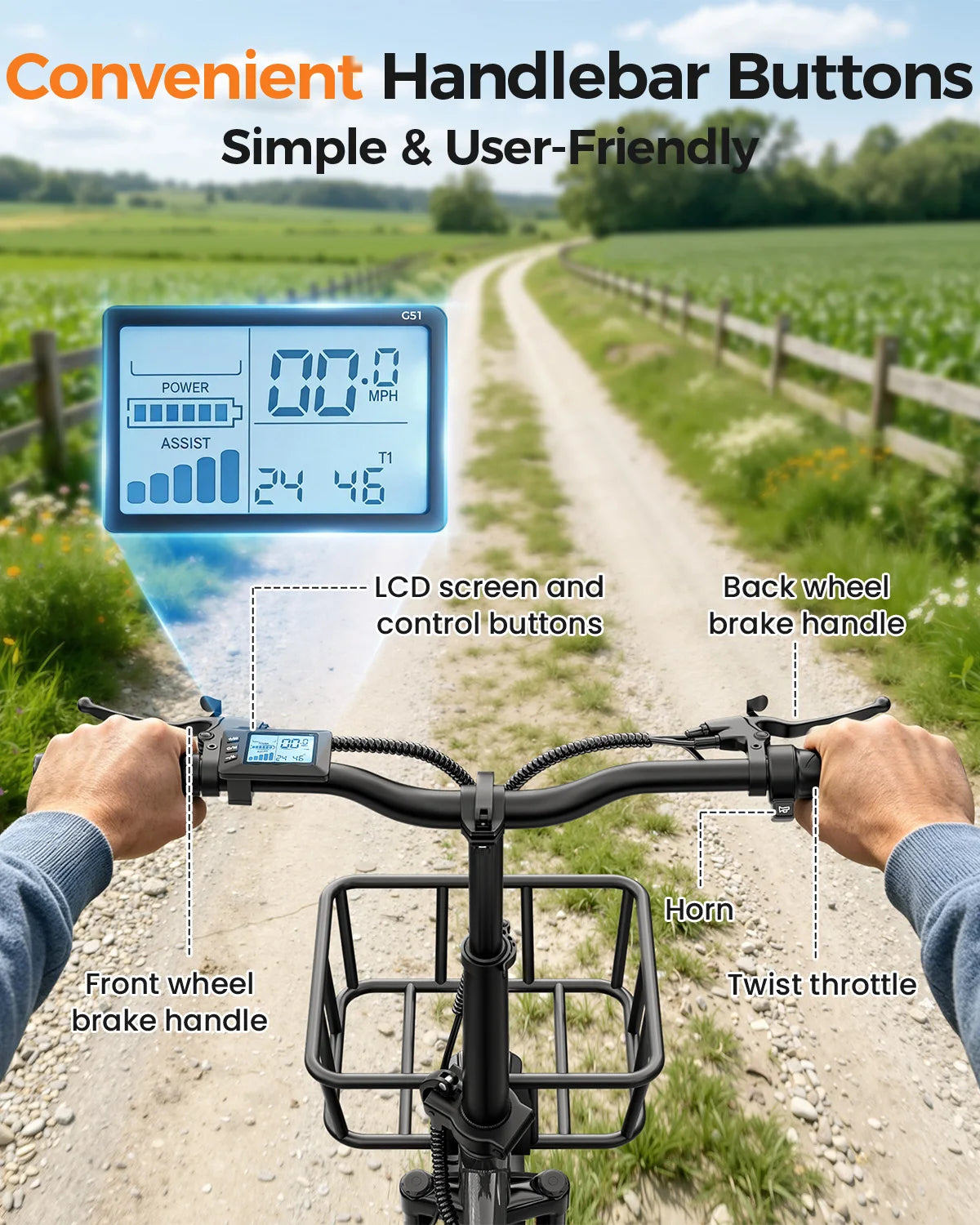Spacewalk 1200W Peak Electric Trike for Adults, 48V 15Ah Battery 3 Wheel Electric Bike with 18"x3.0 Fat Tires, 60 Miles Range, Folding Cargo E-Bike with Wide Comfort Seat & Basket for Seniors-Black