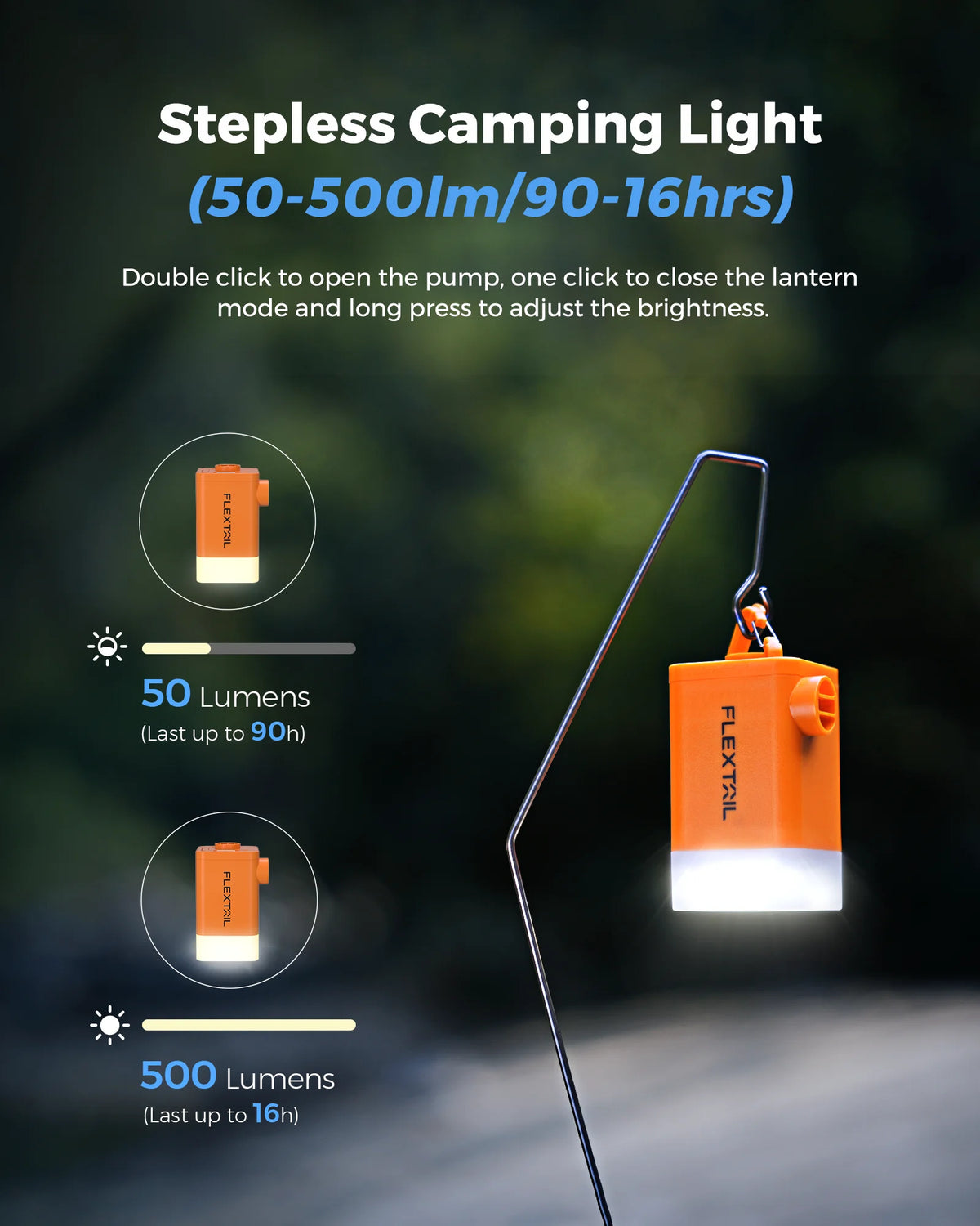 FLEXTAIL MAX PUMP 2 PLUS - Electric Air Pump with Camping Light and Emergency Power Supply, 4800mAh Battery, Dual Pressure Level