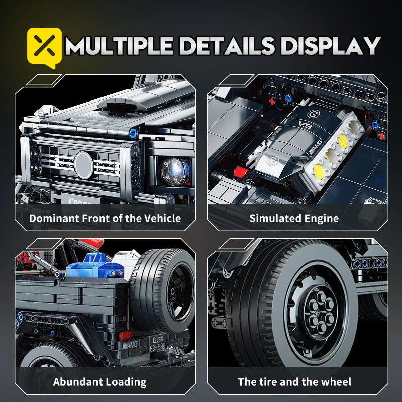 KAVOWORLD 6x6 Black Off-Road Truck Building Blocks Set 1:8 Pickup Truck Car Construction Kit DIY Bricks Toy Gift for Adults Teen