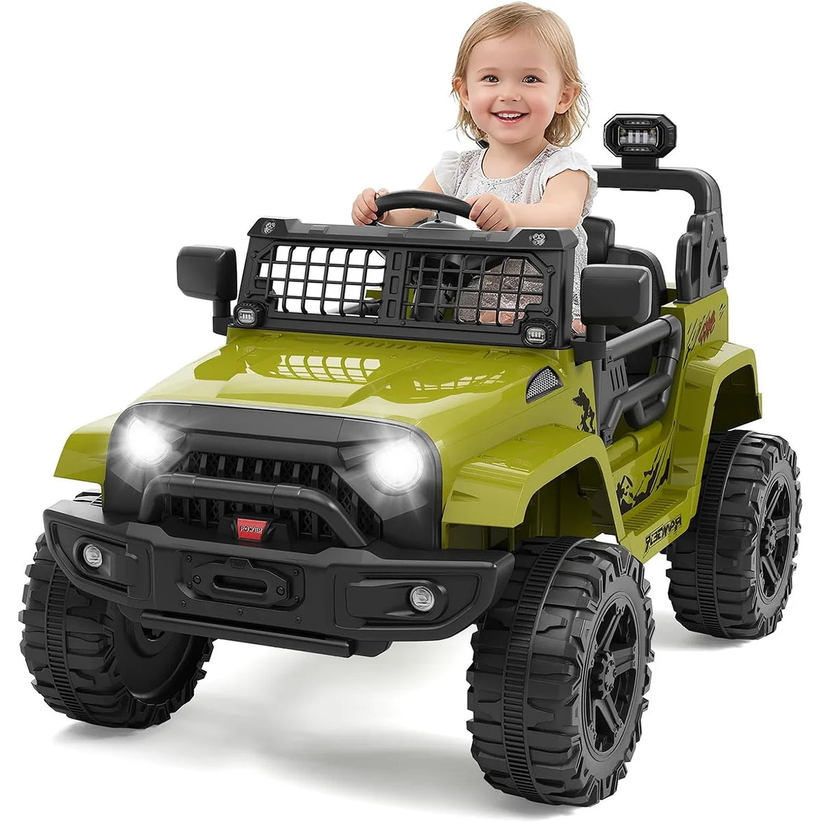 12V Kids Electric Ride on Truck with Parent Remote Control Spring Suspension Bluetooth Speaker LED Headlights All Terrain Toy Car with Safety Belt for Toddlers Outdoor Driving Gift