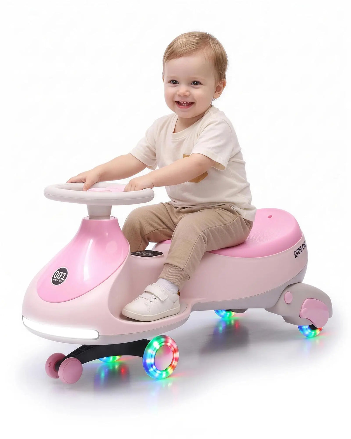12V Electric Wiggle Car Kids With Pedal, 2 in 1 Ride On Swing Car, LED Wheels, Music, Rechargeable Battery, 2 Speeds, Indoor/Outdoor, for Boys and Girls