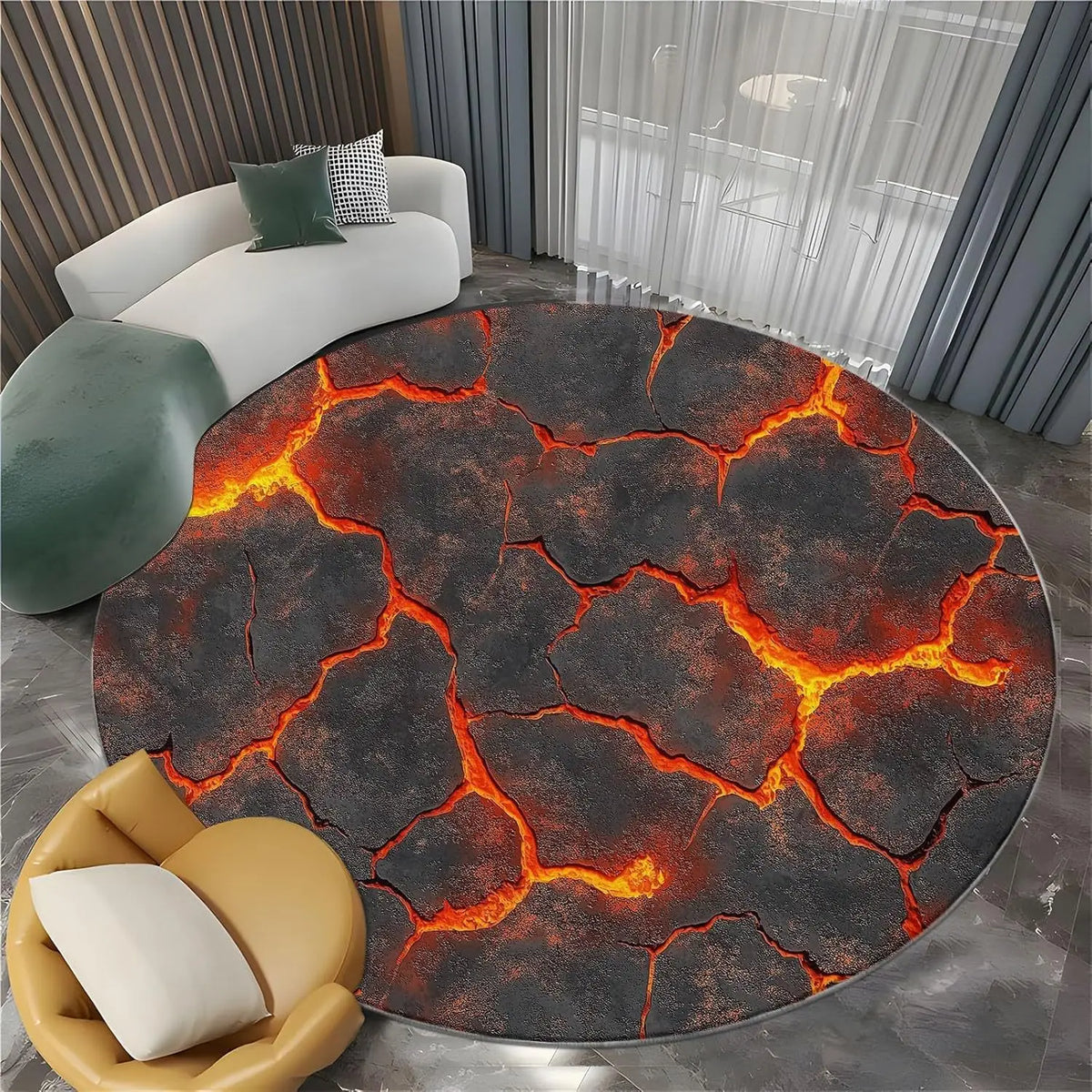 3D Vision Fire Pit Rug Anti-slip Living Room Decoration Round Carpet Waterproof Rugs for Bedroom Washable Bedside Creative Mat