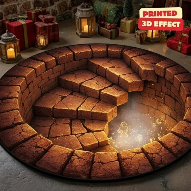 3D Vision Fire Pit Rug Anti-slip Living Room Decoration Round Carpet Waterproof Rugs for Bedroom Washable Bedside Creative Mat