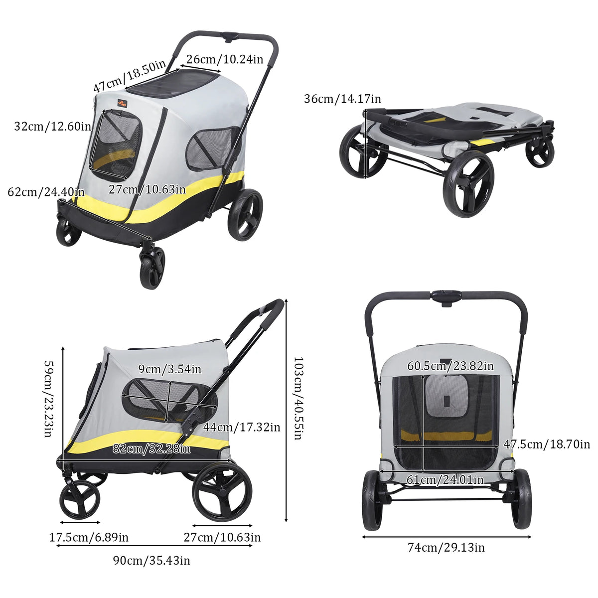 Portable Dog Stroller for Small Medium Dog Dual Entry Pet Stroller All Terrain Wagon Cart