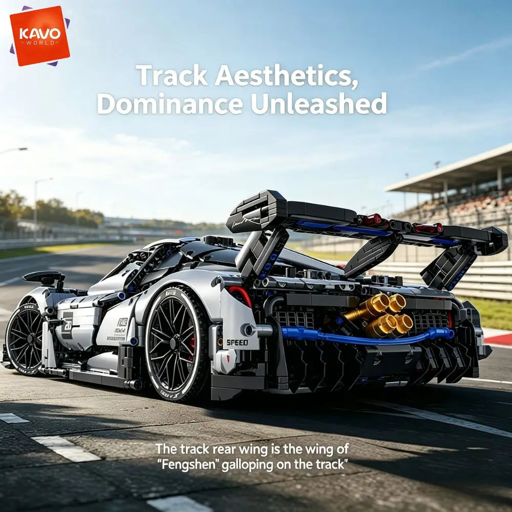KAVOWORLD 1:8 Scale Silver-Blue Technical Super Racing Sports Car Building Blocks Set 3526pcs DIY STEM Assembly Premium ABS Racing Car Building Bricks Toy Model with Rear Linkage Engine & Track Wing, Ideal Birthday Christmas