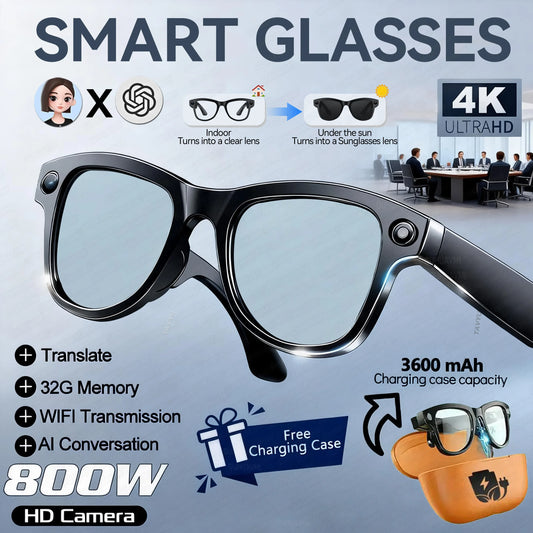 New AI Camera Glasses, 1200P Video, 8MP Photo, Object Recognition, Voice Wake Up, Dual Mic Noise Reduction Bluetooth Eyewear Set