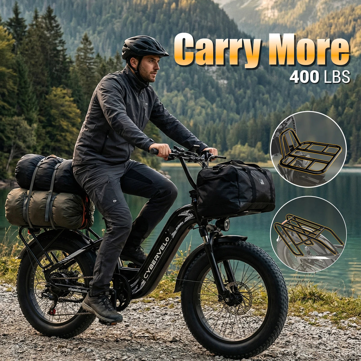 Cybervelo 1000W Motor Peak Electric Bike for Adults 48V 20AH Removable Battery Step Thru EBike 30+MPH 80 Miles Max Range 20" Fat Tire Electric Bicycles with 7 Speed EK8