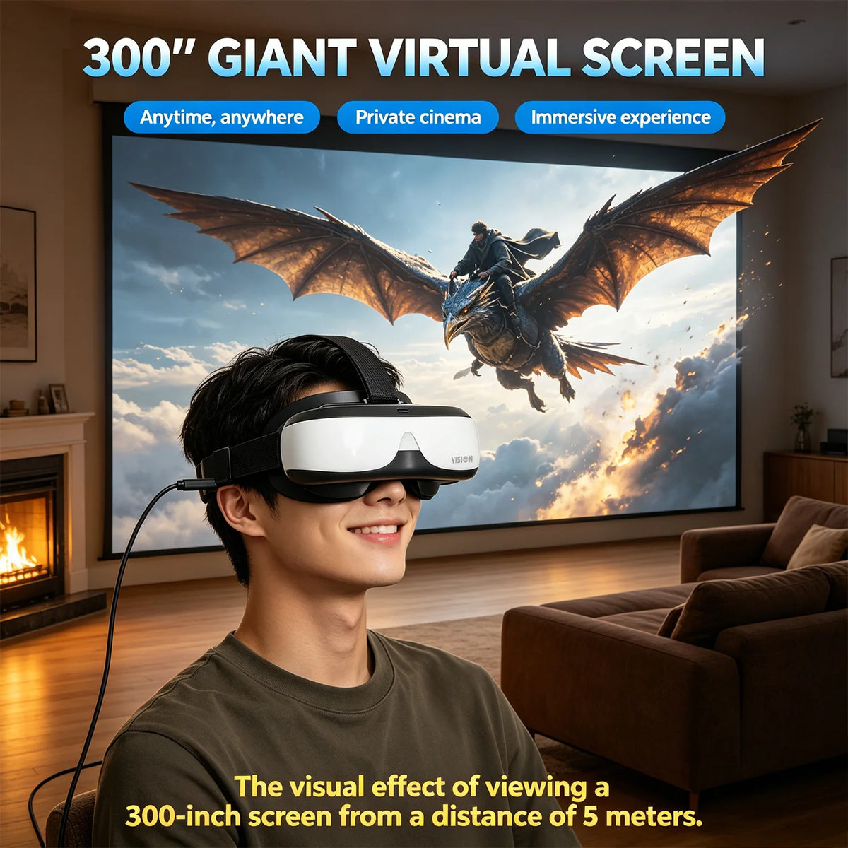 Portable Head Mounted Monitor 300 Inch 290g Ultra-Light Personal Theater 720P HDMI Wearable Display for Gaming & Movies