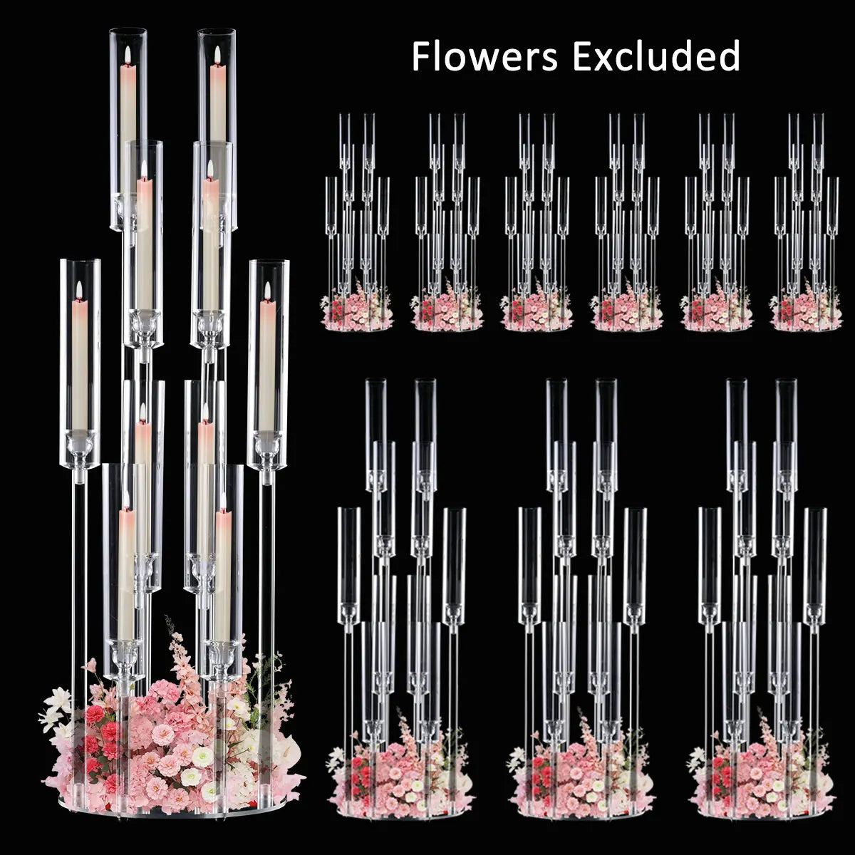 10Pcs Acrylic Candelabra 10 Arm Clear Candle Holder Wedding Table Centerpiece Home Decoration