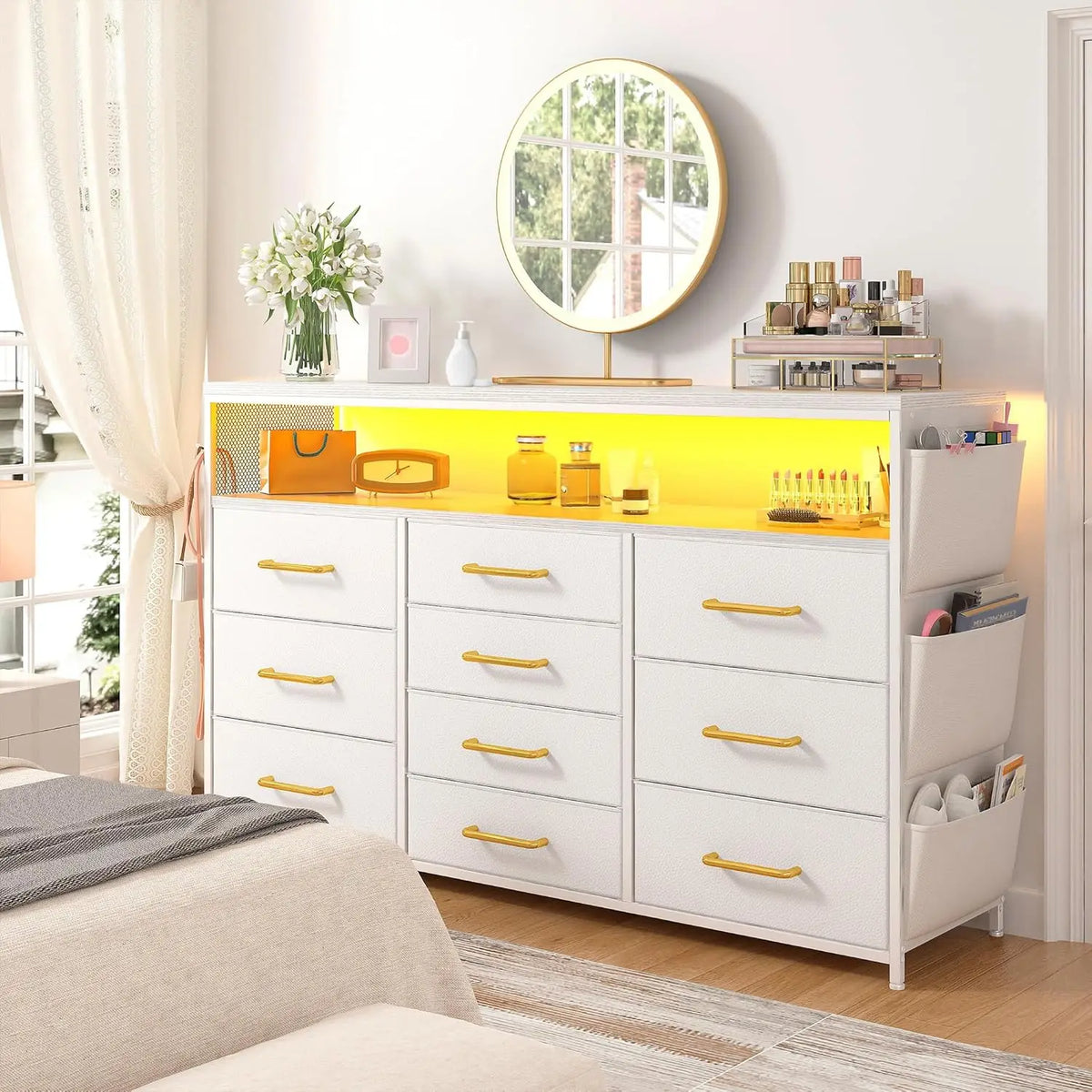Dresser for Bedroom with 10 Drawers for 55" TV Stands for Living Room with LED Lights & Power Outlets Dressers with, Customized