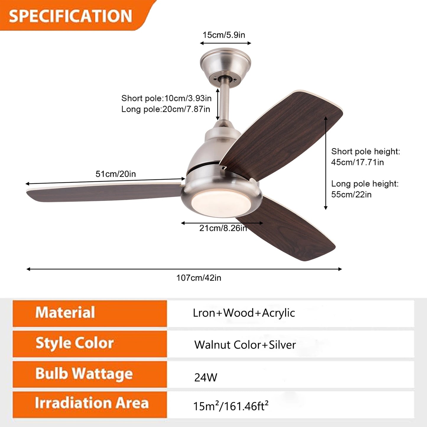 6 Speeds Ceiling Fan Light 35dB Quiet Pure Copper Motor with Remote Control 3 Color Dimmable LED Timer 1-4H Reversible Function For Bedroom Living Room Dining Room Home Office