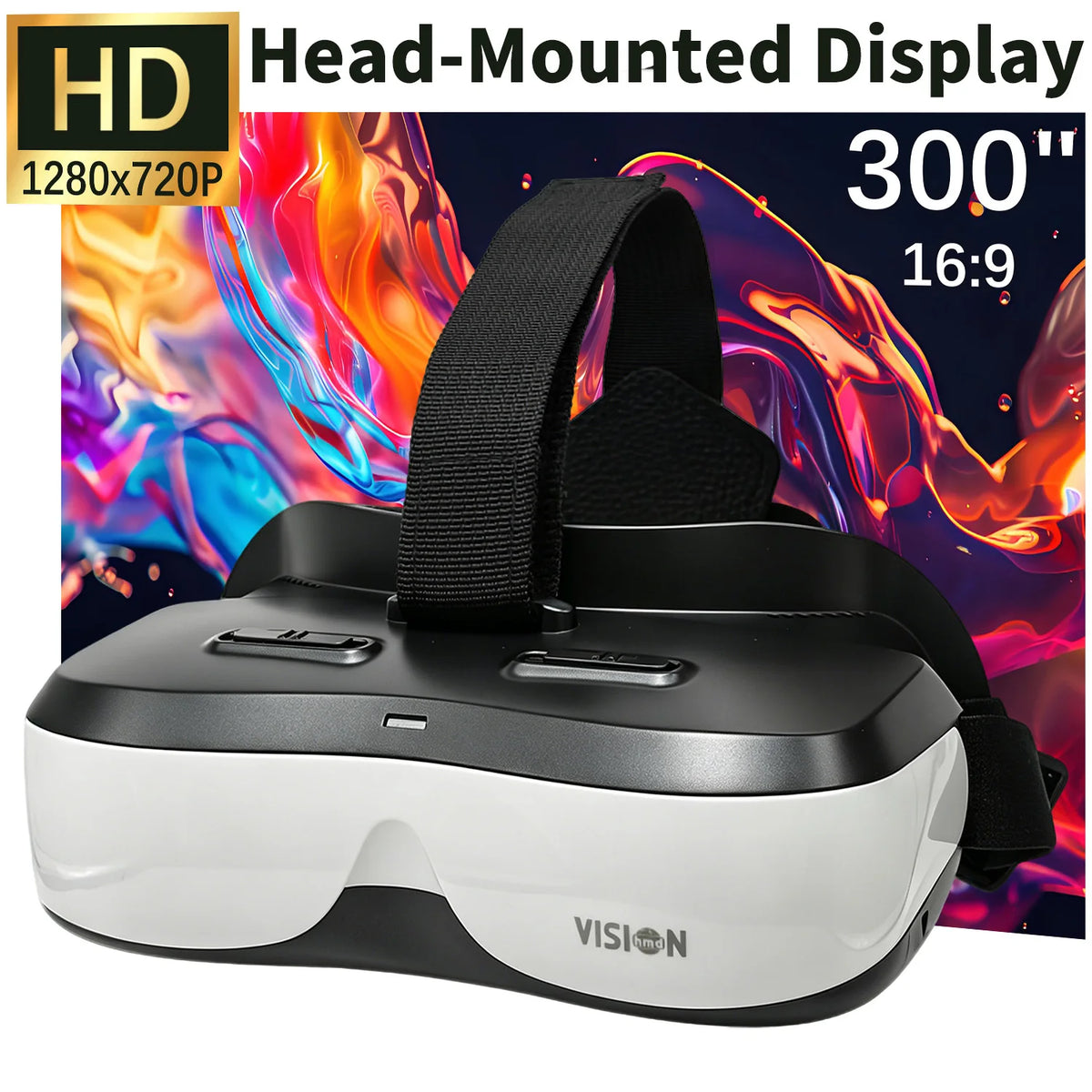 Portable Head Mounted Monitor 300 Inch 290g Ultra-Light Personal Theater 720P HDMI Wearable Display for Gaming & Movies