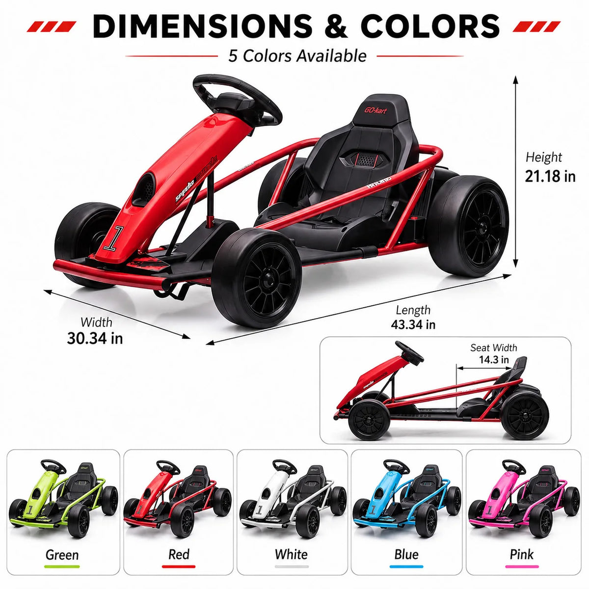 Kids Electric Go Kart 24V Dual 300W Brushless Motors 8 MPH Drift Racing Car with Wide Seat EVA and Nylon Tires Battery Powered Ride On Toy for Boys Girls Ages 8 12 Red