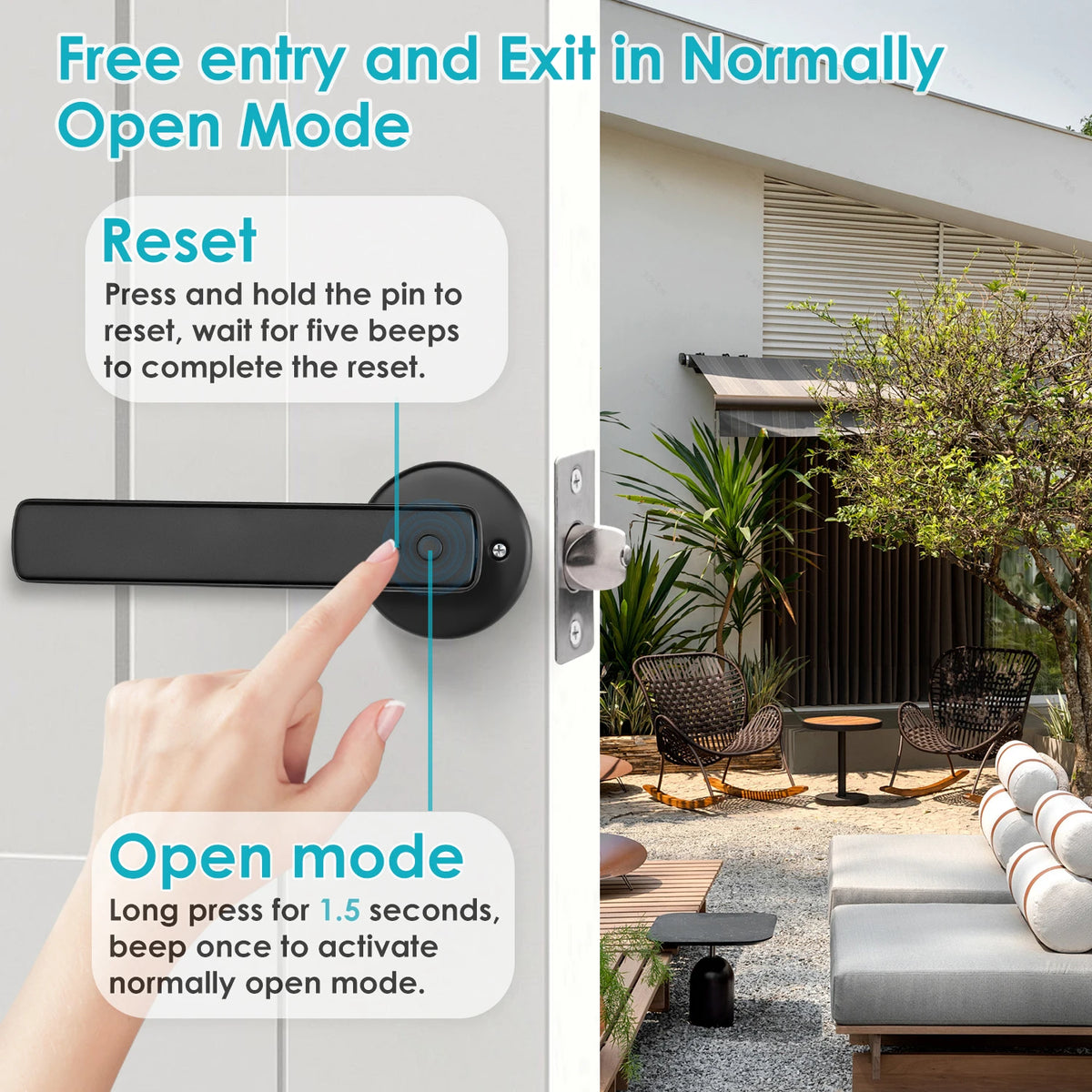 YFK 5-in-1 Smart Door Handle Lock Tuya Bluetooth Fingerprint Password IC Card Key APP Keyless Entry Black Silver