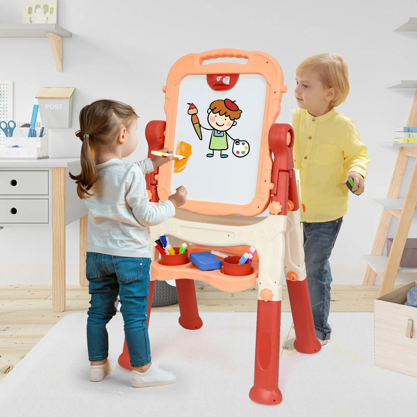 Children's art easel, adjustable standing rotating double-sided easel, with painting accessories, suitable for boys and girls aged 3 and above, standing children's art easel is an ideal birthday / Christmas / New Year gift fo