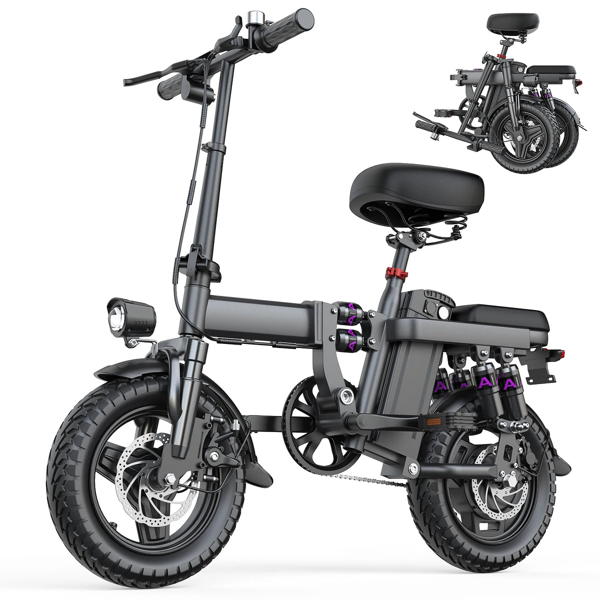 UPlee GE5 48V 15AH Battery EBike 30+MPH 250W Folding Electric Bike 30 Miles Max Range Electric Bike for Adults 14" Fat Tire