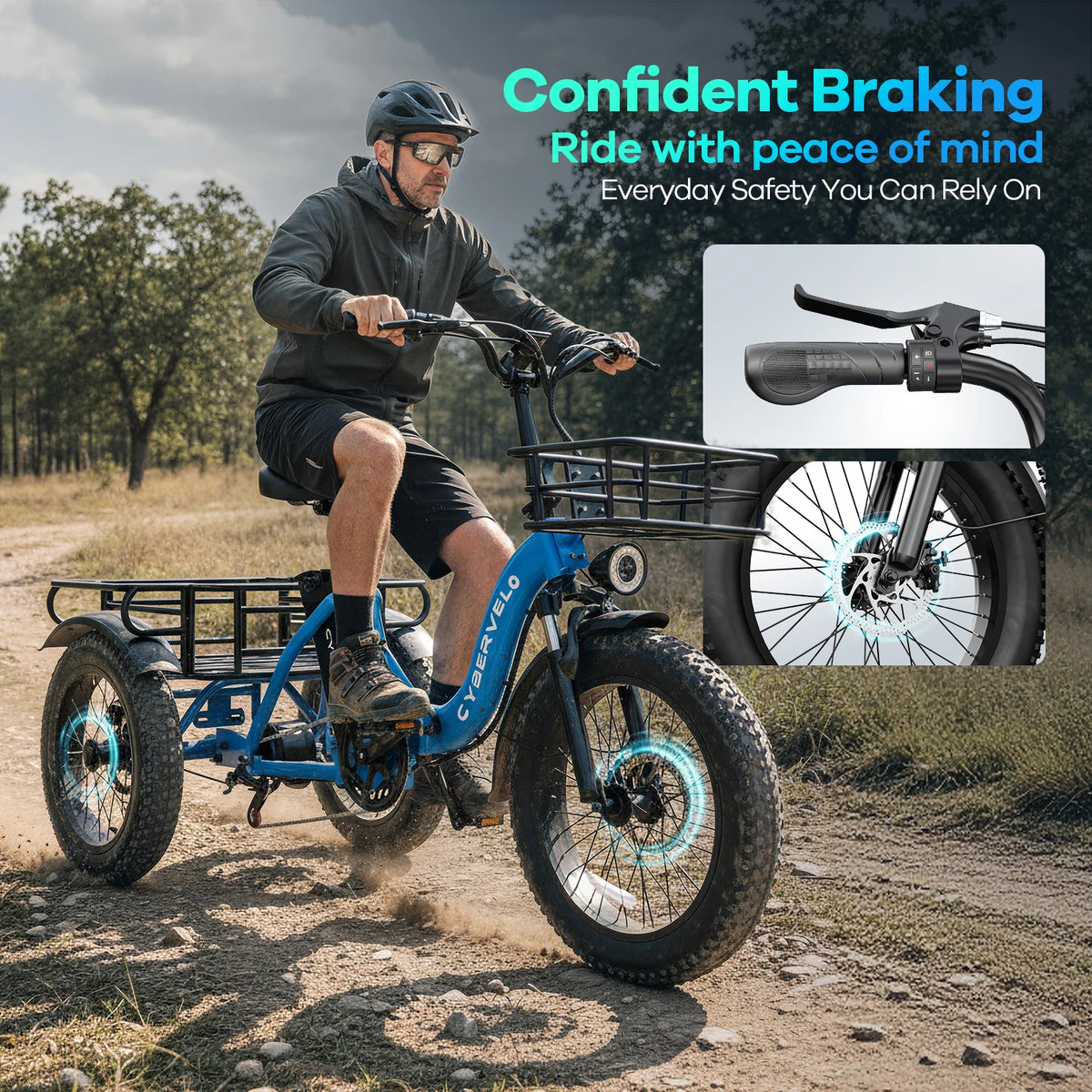 Cybervelo C16 1000W Peak Folding Fat Tire Step-Thru Adult Electric Tricycle 20.8Ah Removable Battery Cargo E-Trike for Seniors