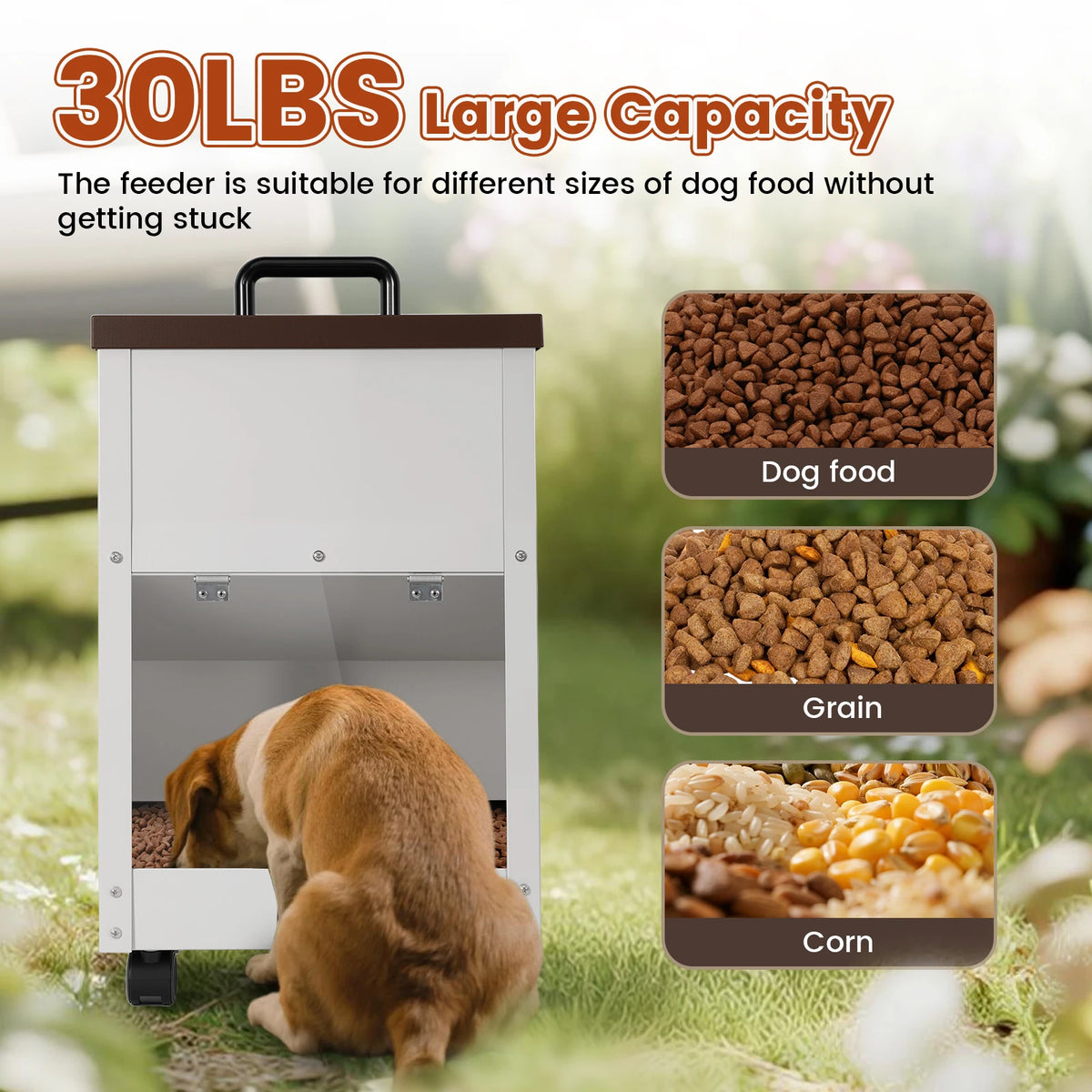 30LBS Large Capacity Automatic Pet Dog Feeding Dispenser Food Trough with Wheels