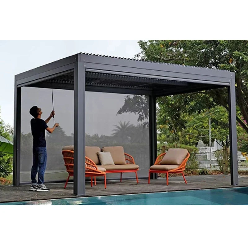 Bioclimatic Aluminum  Pergola 10x10ft 1 square meter price waterproof  louver roof can be flipped manually for outdoor patio