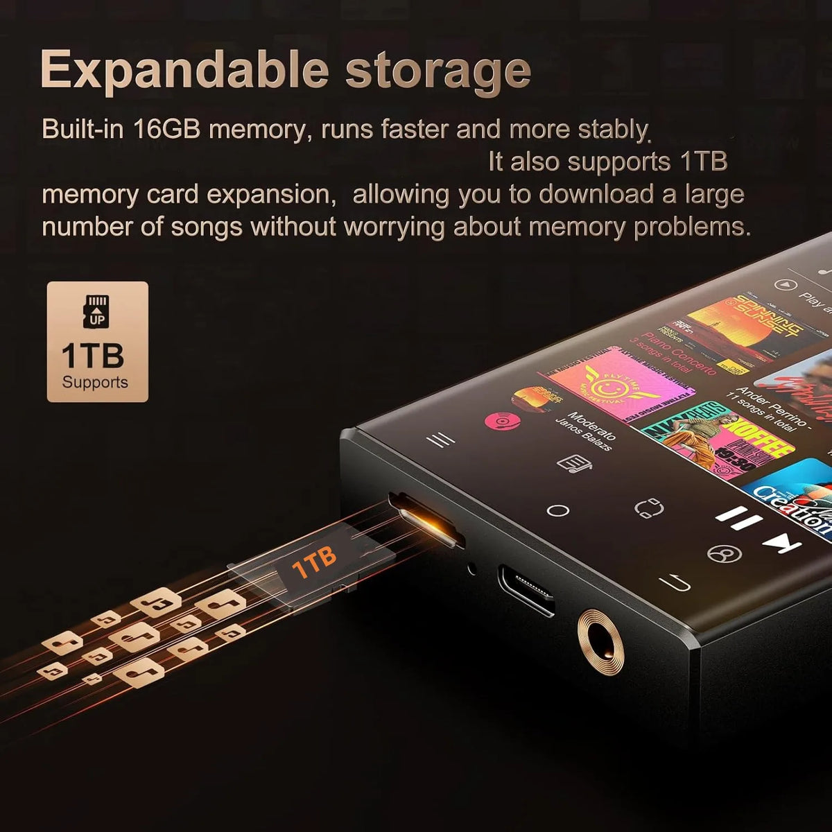 Hi-Fi MP3 Player with Bluetooth and WiFi, Oilsky Lossless DSD High-Resolution Digital Audio， up to 1TB