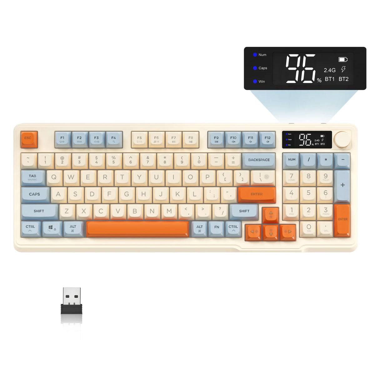 ZIYOU LANG Wireless Gaming Keyboard with Display Screen & Knob, Bluetooth/2.4GHz Quiet Membrane Keyboard, 3000mAh Rechargeable