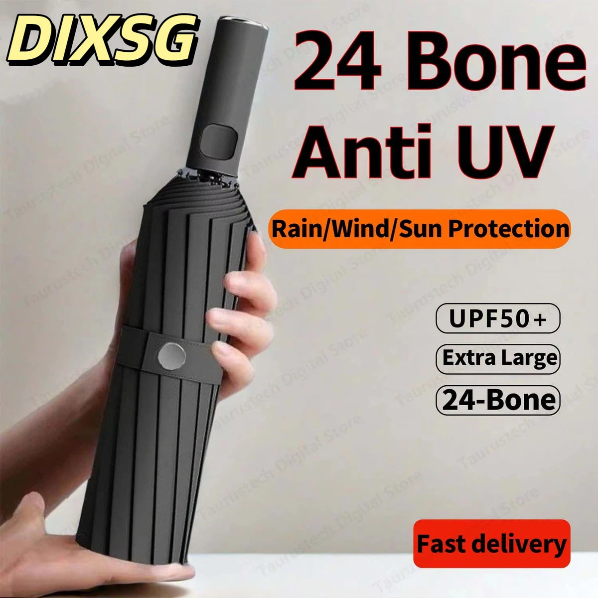 DIXSG Sturdy Fully Automatic Double-Rib 24 Bones Sun Rain Umbrella Windproof SPF50+ UV Protection Portable for Travel 2026 NEW