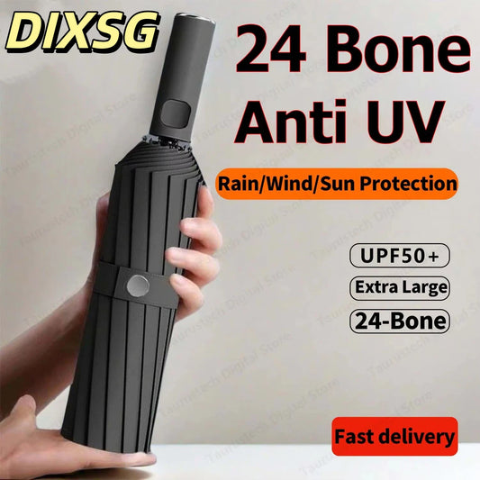 DIXSG Sturdy Fully Automatic Double-Rib 24 Bones Sun Rain Umbrella Windproof SPF50+ UV Protection Portable for Travel 2026 NEW