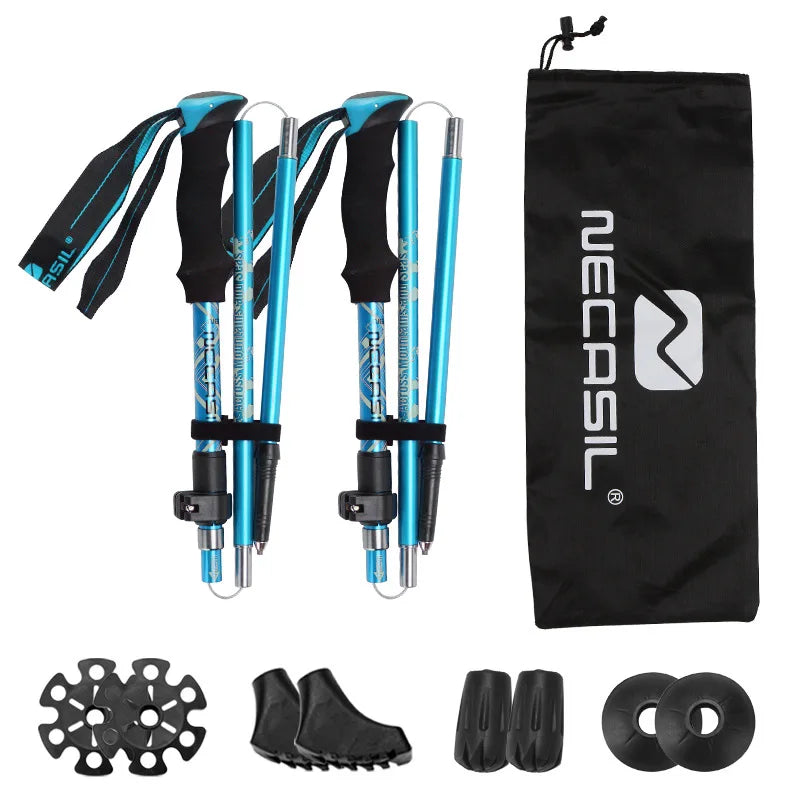Trekking Poles 2PCS Ultralight Foldable Telescopic Nordic Walking Hiking Sticks Collapsible Outdoor Camping Trail Running Canes