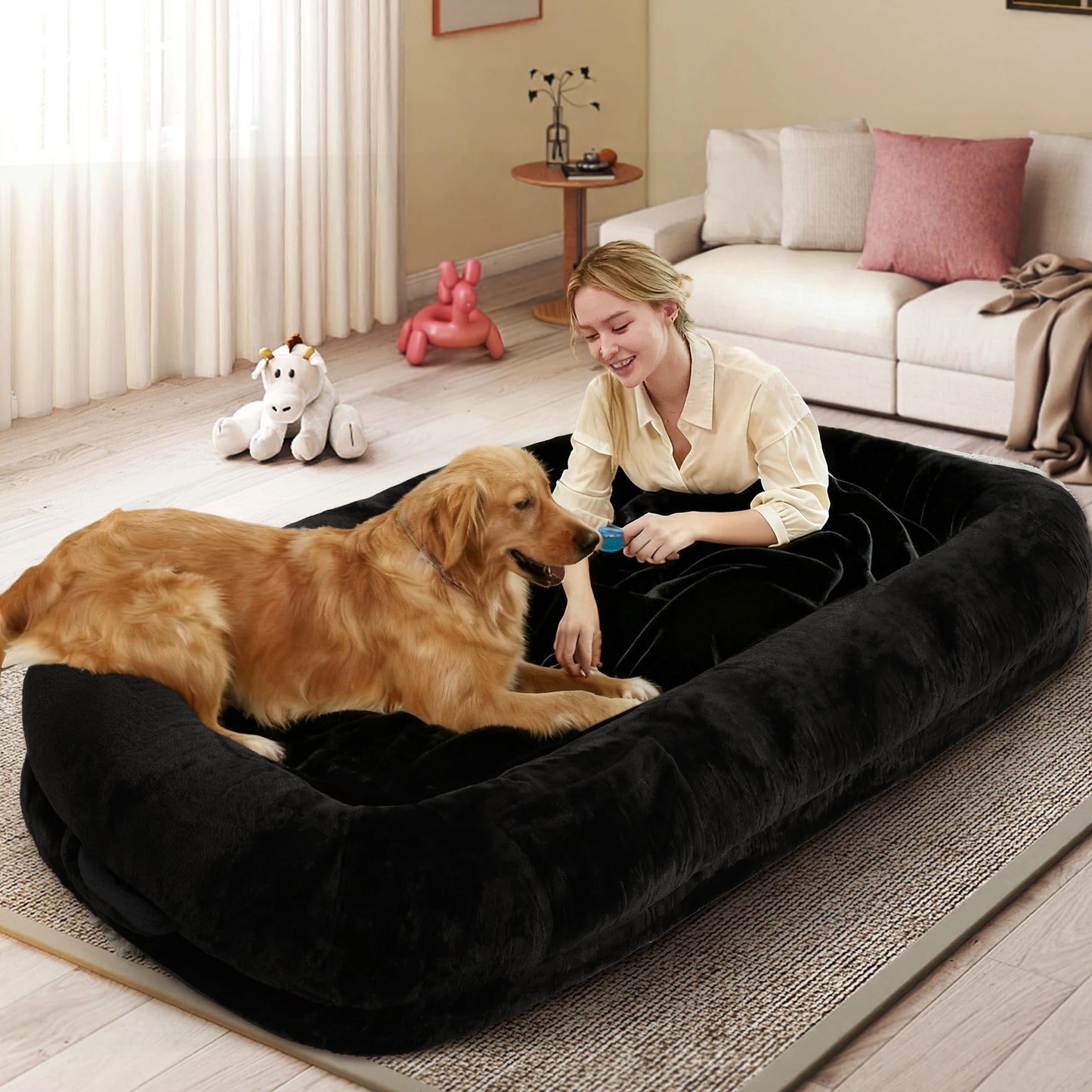 Human Dog Bed for Adults Large Human Size Dog Bed, Orthopedic Design with Removable Cover