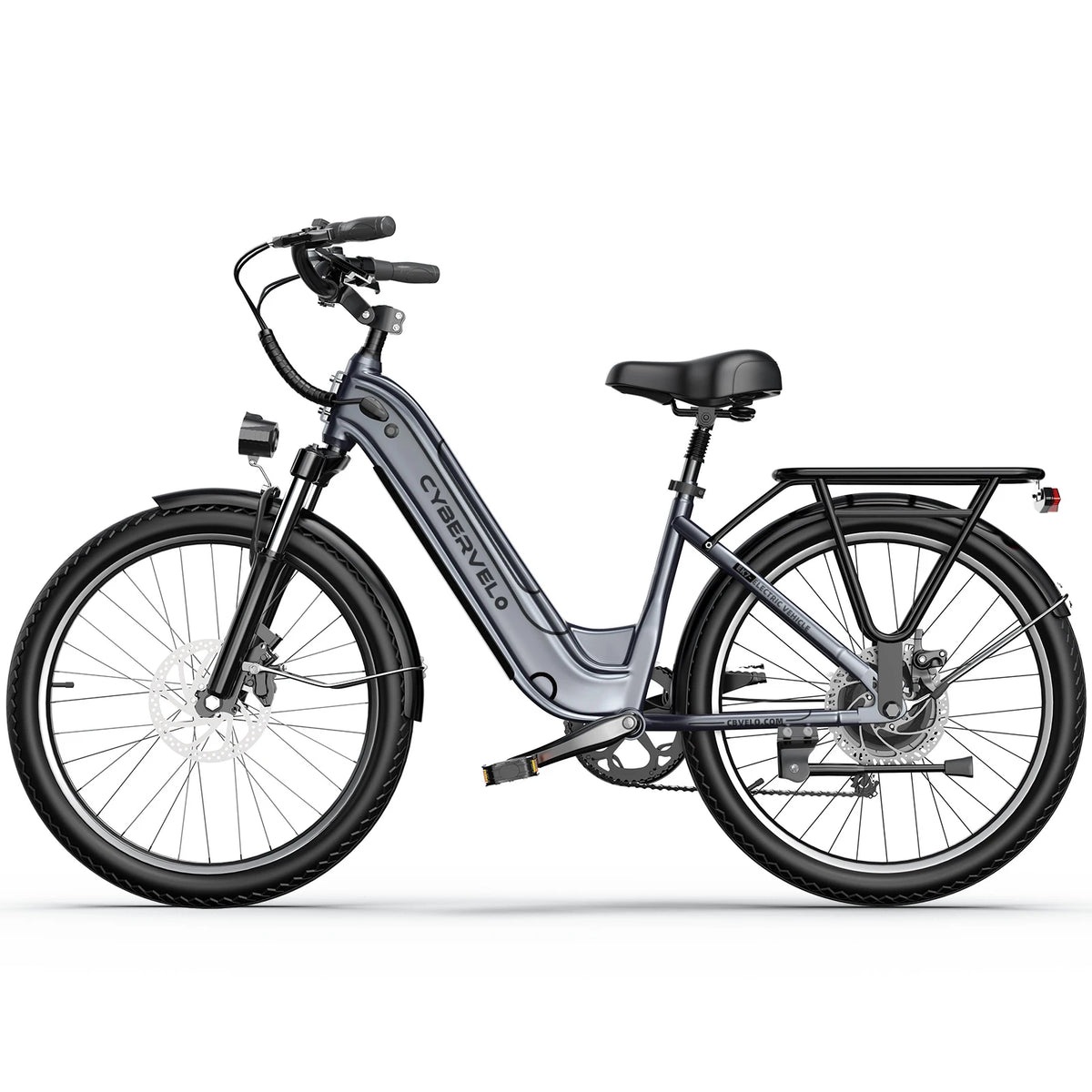 Cybervelo 26" Step-Thru Commuter, 500W Peak 48V 25Ah Detachable Battery, Long Range 7-Speed Shift Electric Bike for Adult EK7 EK10