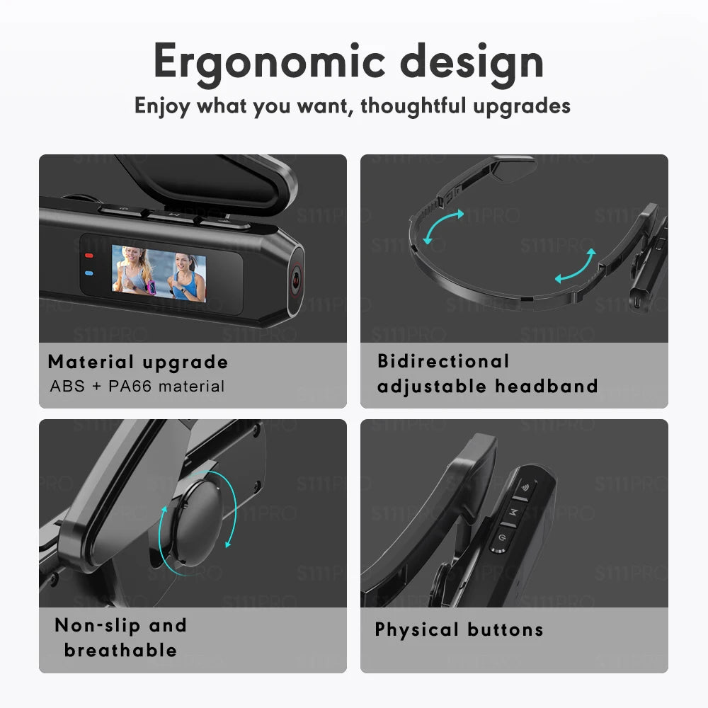 S111Pro 4K Ultra HD Glasses Camera 0.96 Inch IPS Screen WIFI APP H.264 EIS Stabilization Mode Cycling Recorder 110° Wide Angle