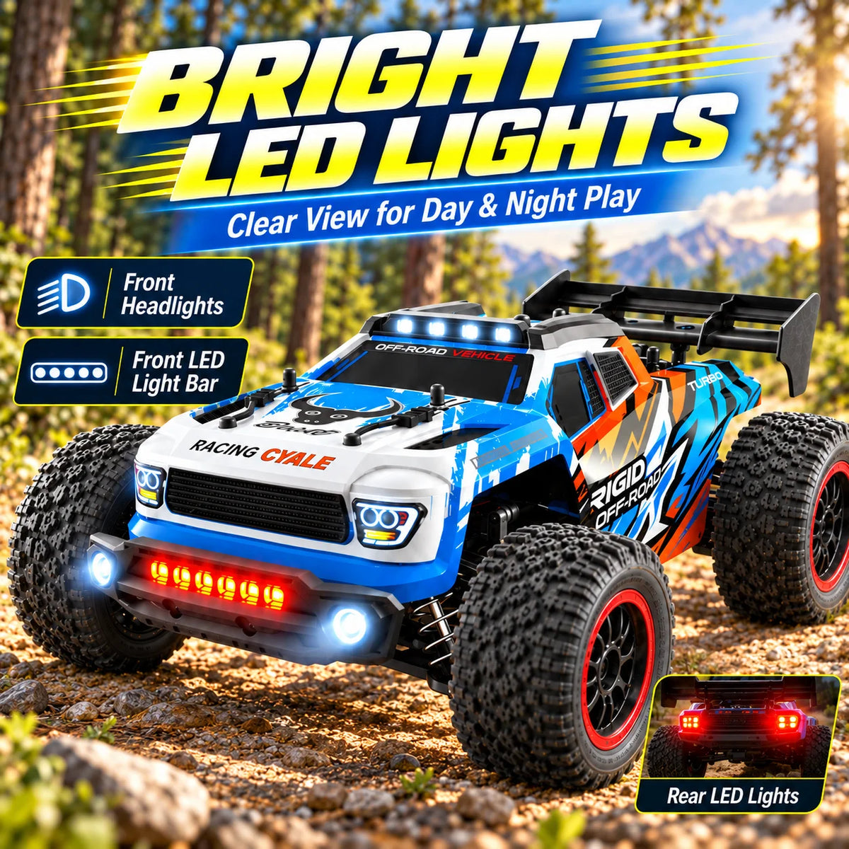 ZNLYRION RC Remote Truck High Speed Brushless Full Metal Gear Differential 2.4Ghz 300M Remote Distance LED Headlight Big Foot RC Car For Adult Hobby
