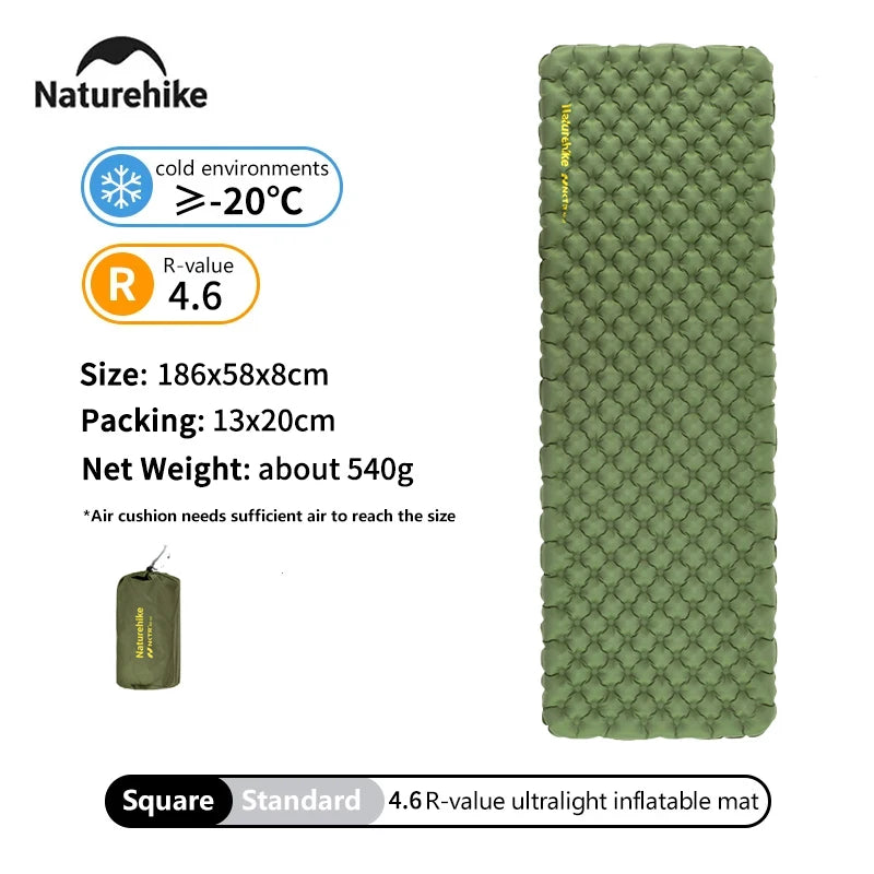 Naturehike 2024 New Camping Mattress 4.6 High R-Value Ultralight Folding Beach Air Sleeping Pad Outdoor Hiking Air Mattress